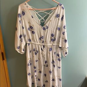 White printed dress with blue flowers